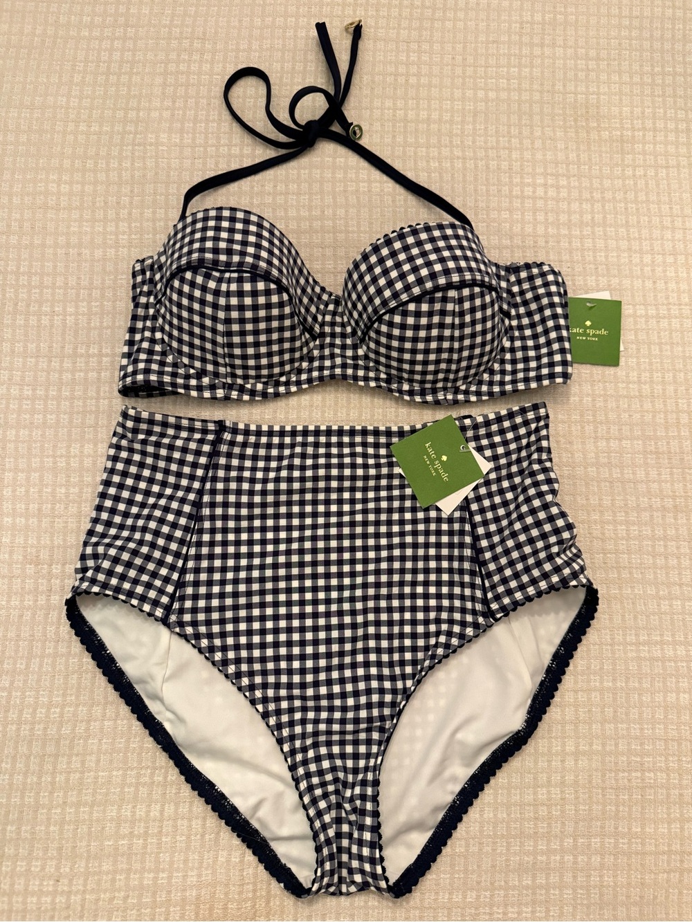 kate spade Navy and White Gingham High-Waist Bikini